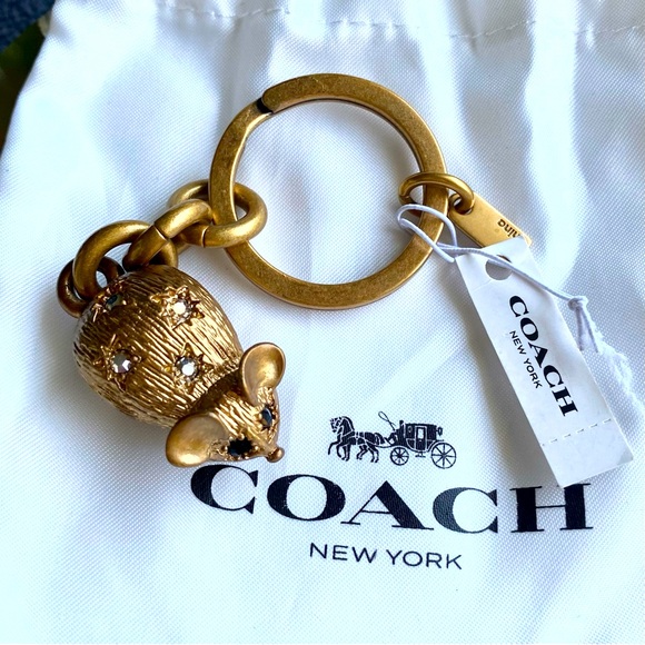 Coach NWT Mouse key fob or bag charm zodiac collection in matte gold rhinestones - Picture 3 of 6